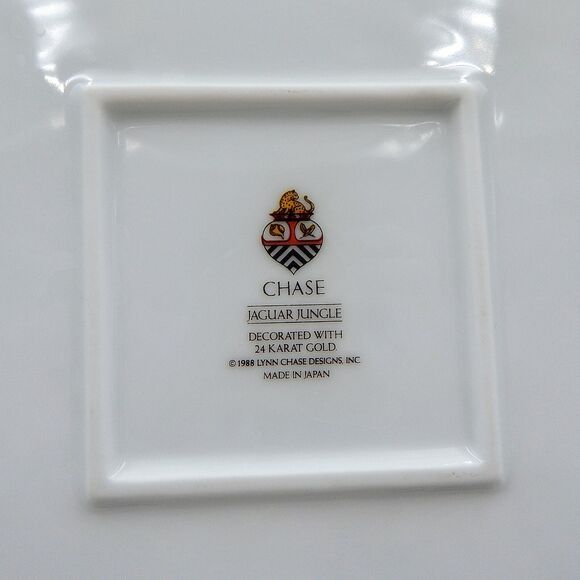 Lynn Chase JAGUAR JUNGLE Square Serving Bowl 9 Inch 24K Gold 1988 Japan Orchid - Picture 5 of 13